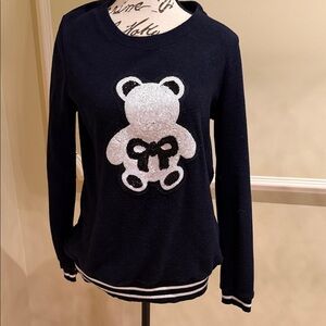 Le Lis Navy Sweater with Sequins Bear Motif Size M